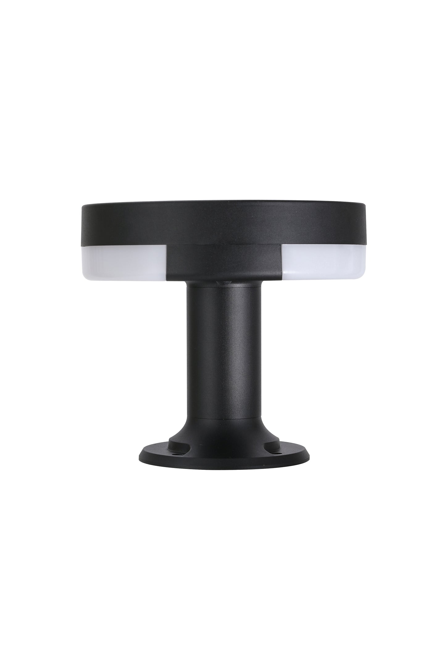 ZTD1107 solar pillar light front product view with black housing and white diffuser