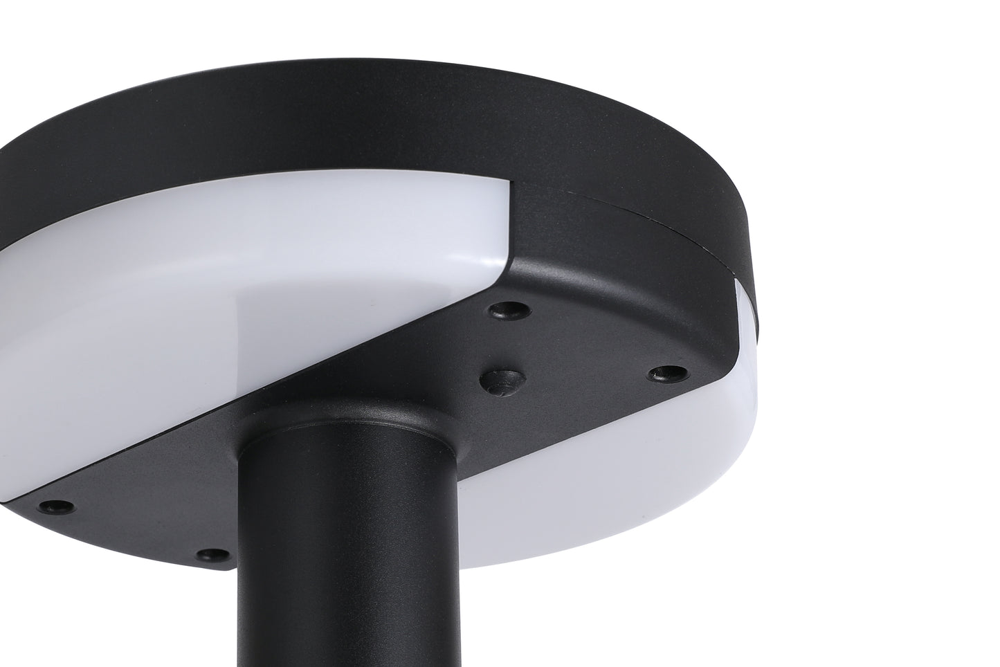 ZTD1107 solar pillar light close-up of bottom mounting holes and diffuser structure