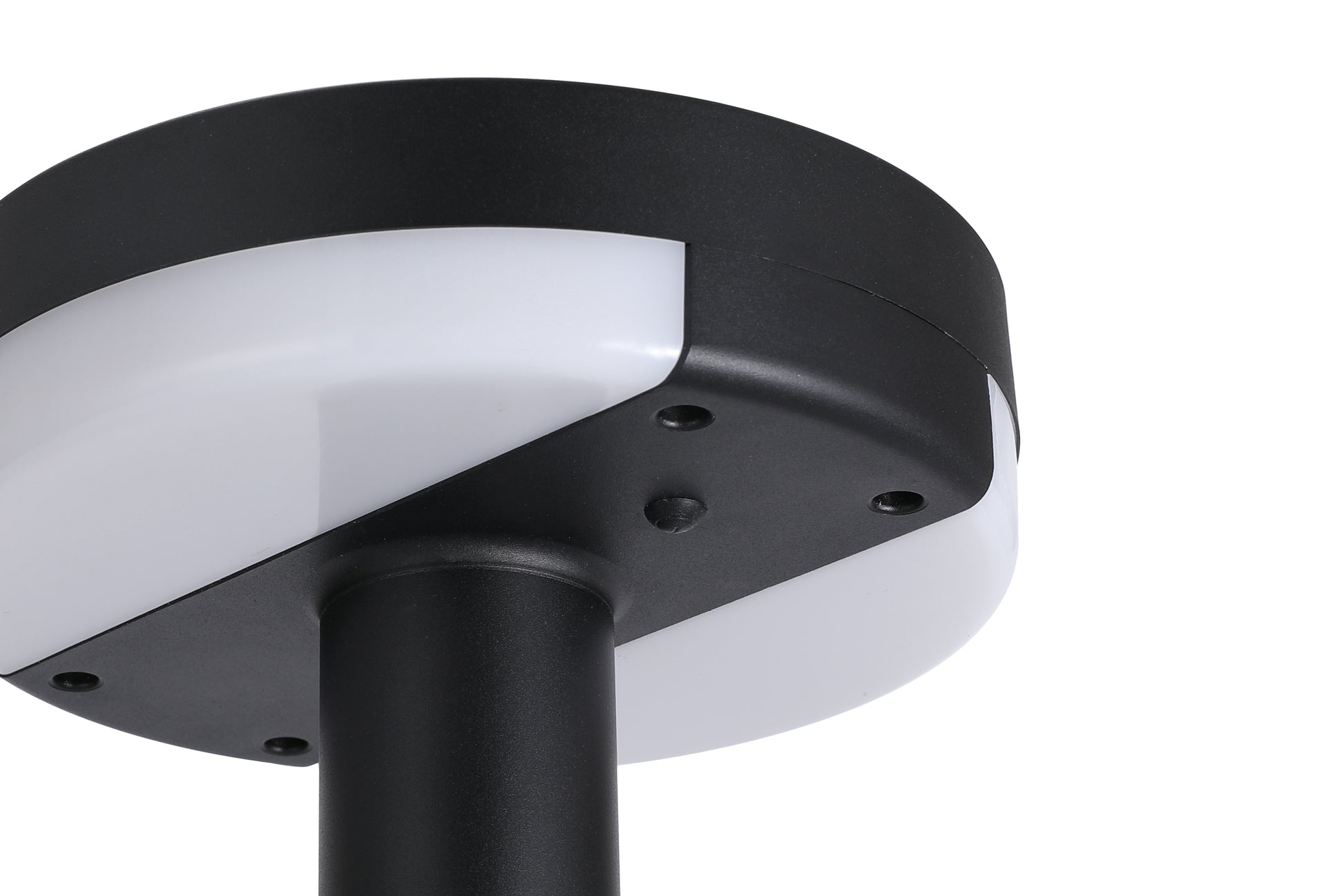 ZTD1107 solar pillar light close-up of bottom mounting holes and diffuser structure