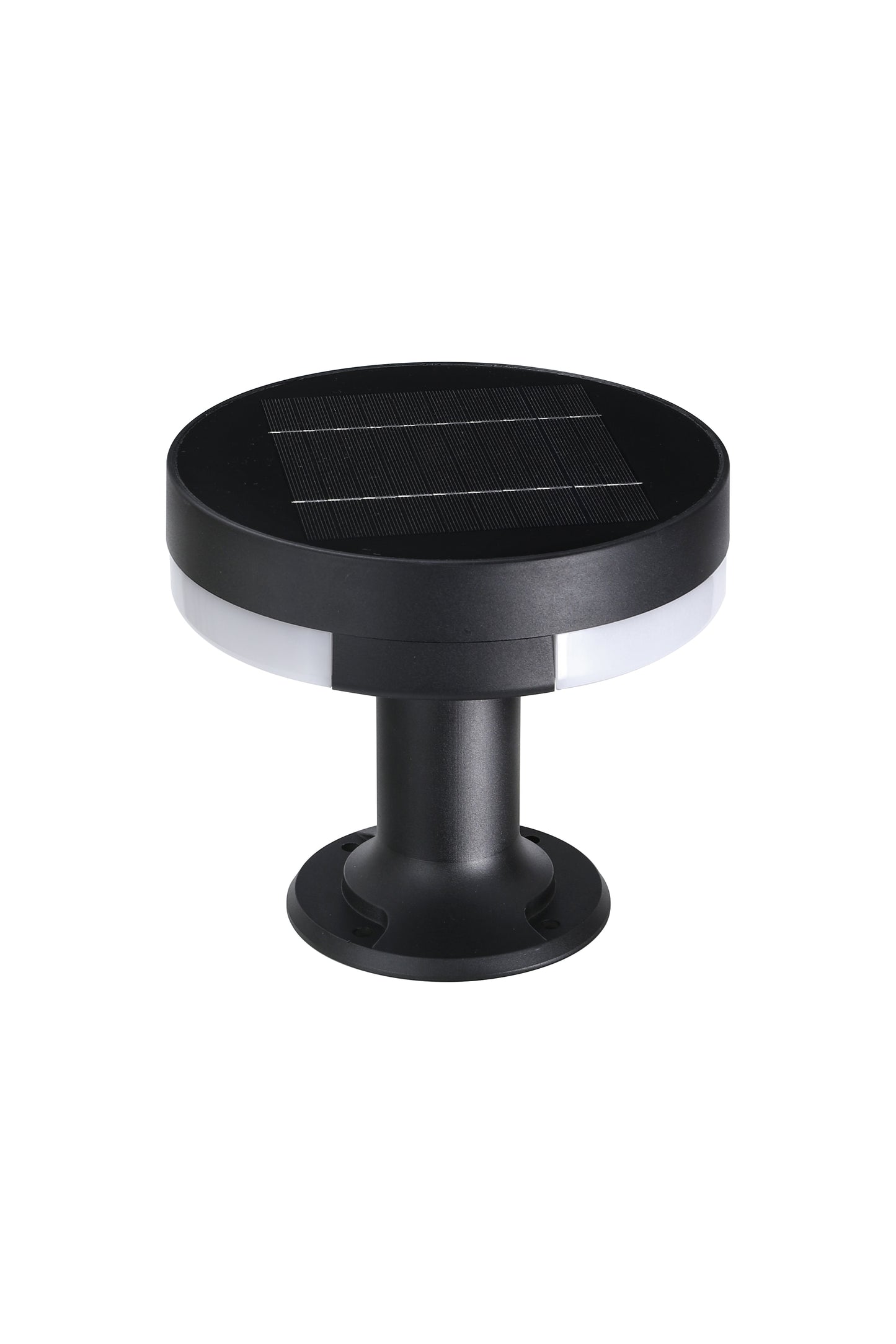 ZTD1107 solar pillar light front view with round top solar panel and side diffuser