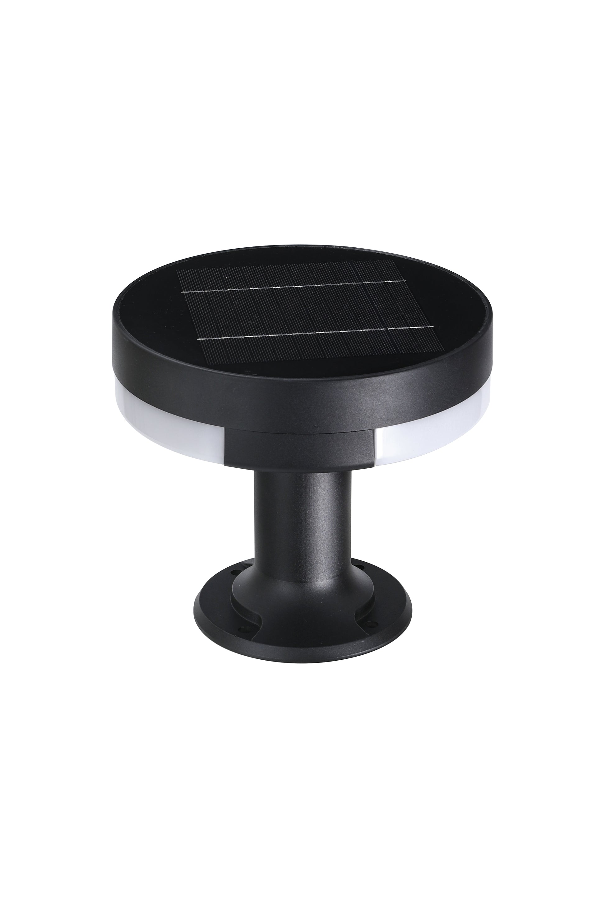 ZTD1107 solar pillar light front view with round top solar panel and side diffuser