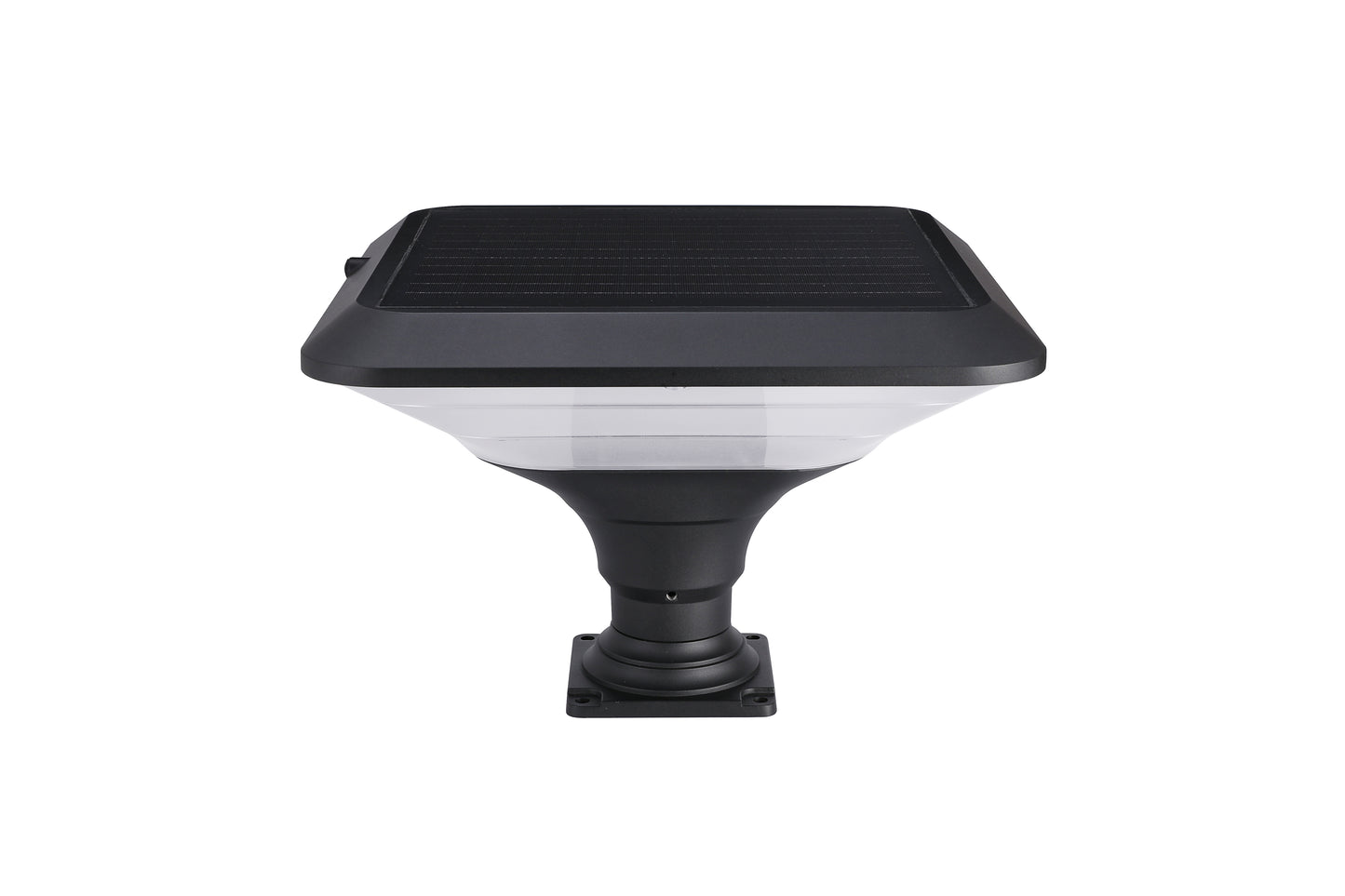 ZTD1218 solar pillar light side view showing integrated solar panel and square lamp head
