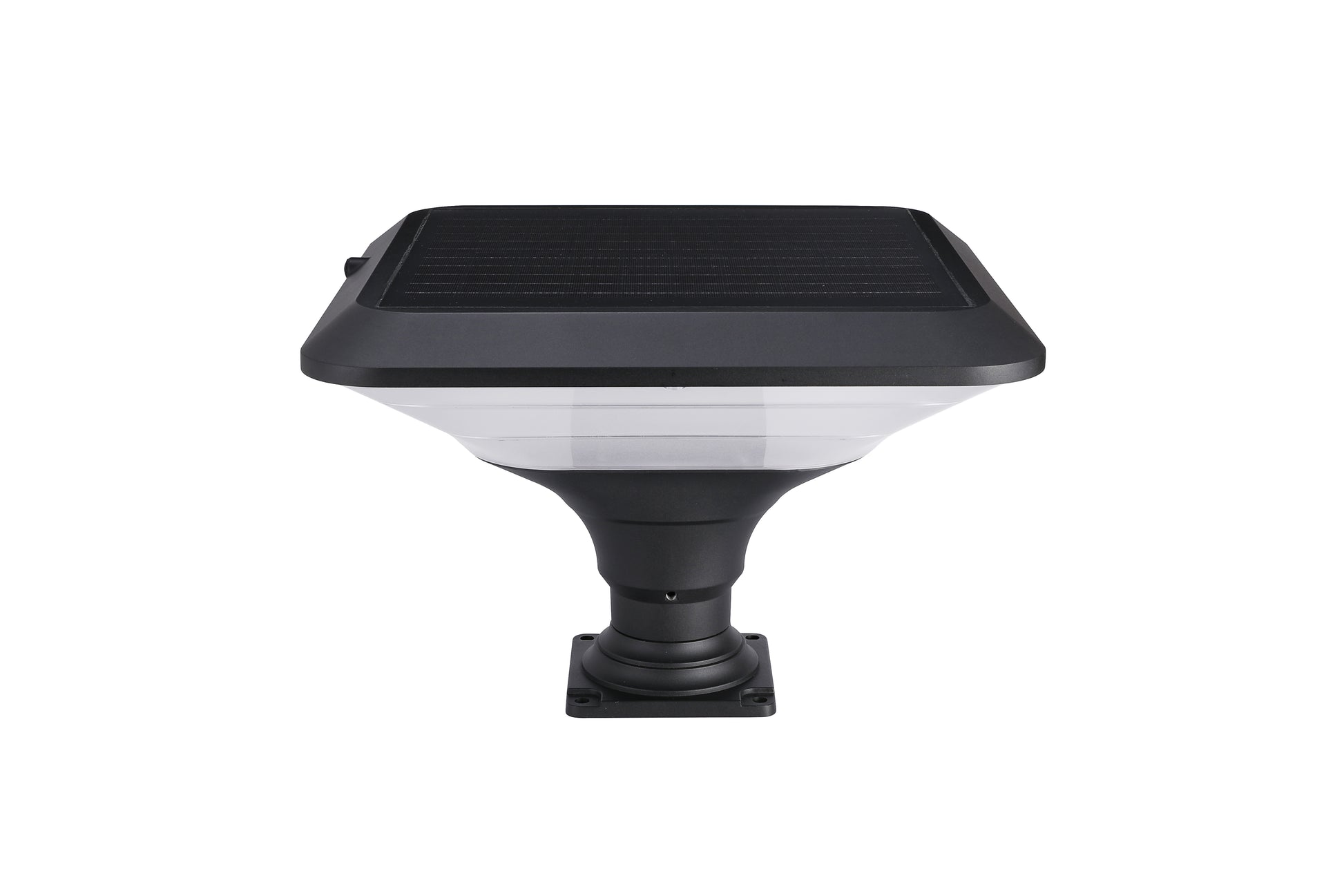 ZTD1218 solar pillar light side view showing integrated solar panel and square lamp head