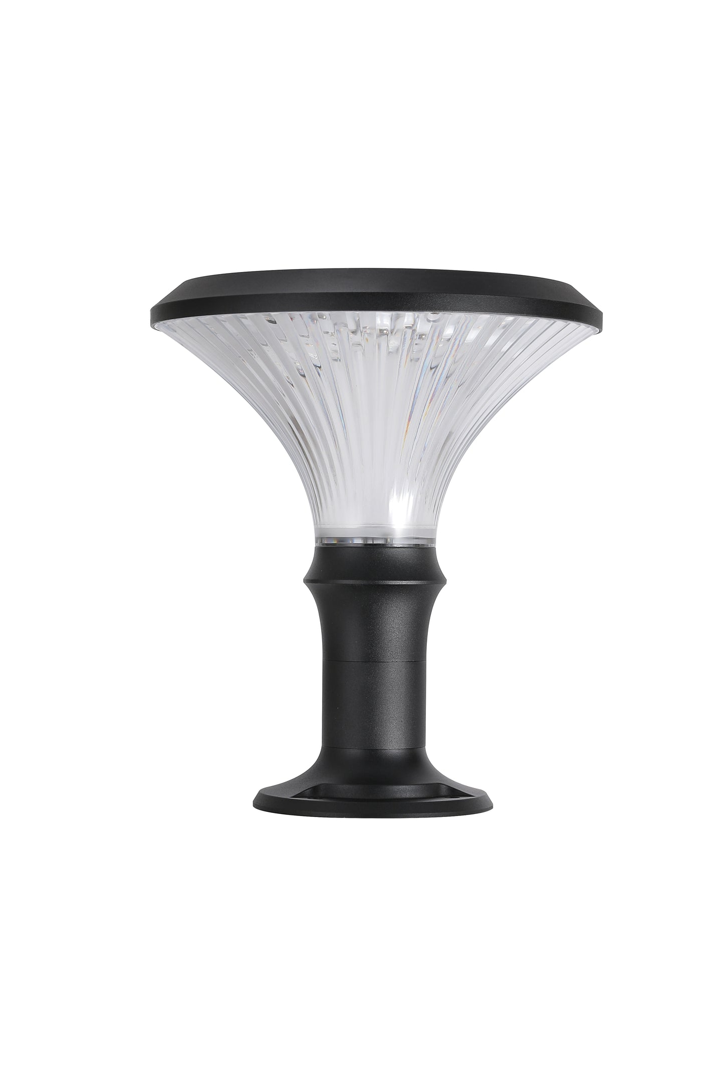 ZTD3002 solar pillar light switch and top rim detail with ribbed transparent diffuser
