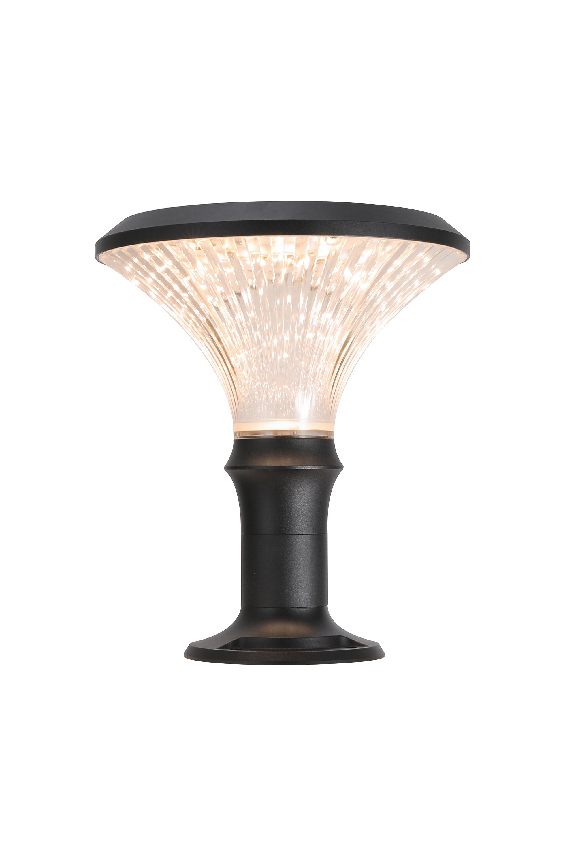 ZTD3002 solar pillar light product front view with clear PC diffuser and black aluminum body