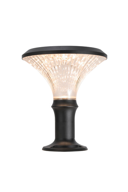ZTD3002 solar pillar light product front view with clear PC diffuser and black aluminum body