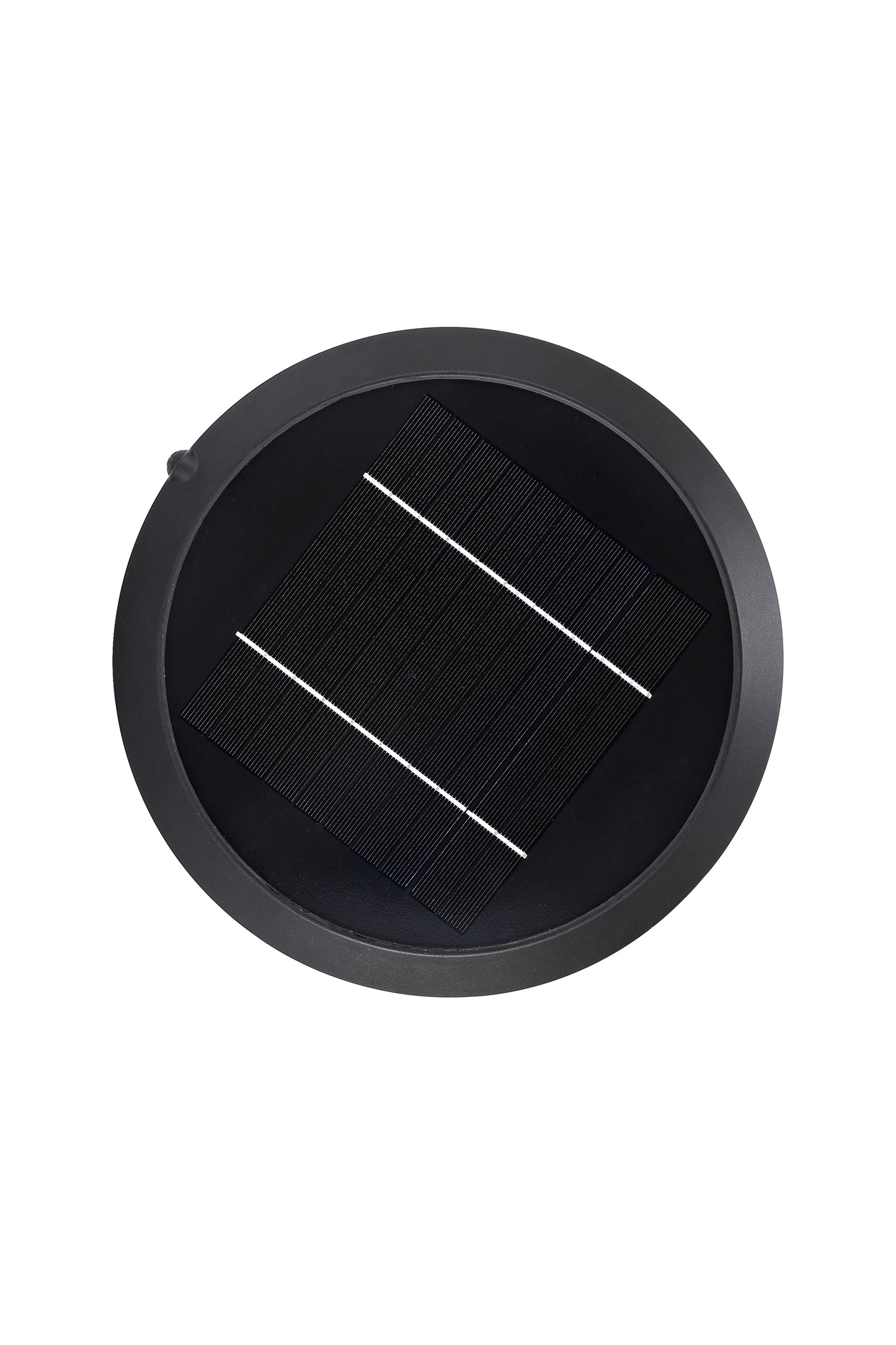 ZTD3002 solar pillar light close-up of integrated solar panel and black round top housing