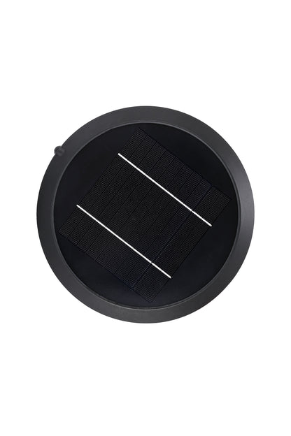 ZTD3002 solar pillar light close-up of integrated solar panel and black round top housing