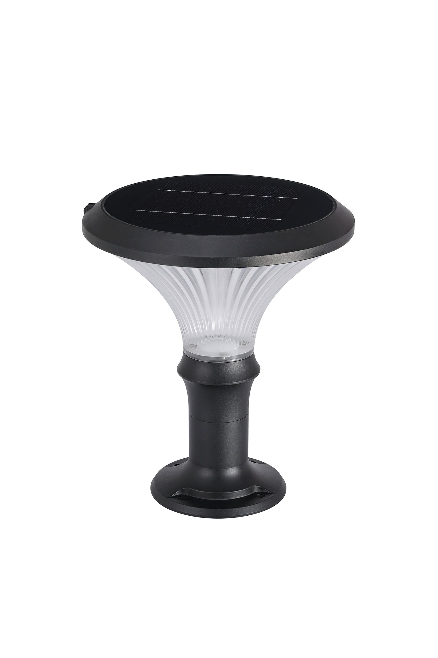 ZTD3002 solar pillar light top view showing integrated round solar panel
