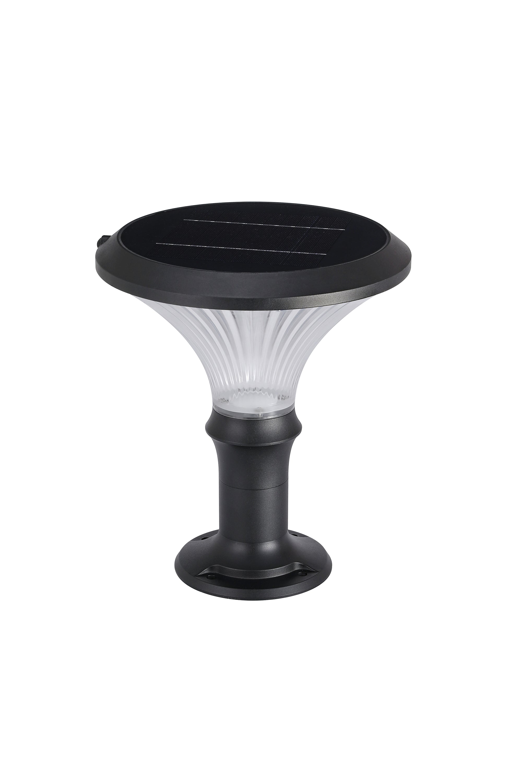ZTD3002 solar pillar light top view showing integrated round solar panel