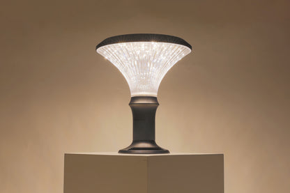 ZTD3002 solar pillar light front view with warm light and round diamond diffuser design